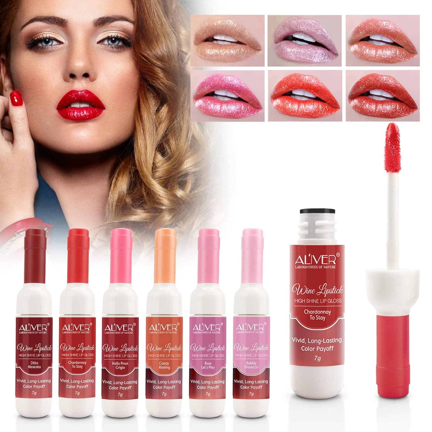 6 Colors Wine Lip Tint, Matte Liquid Lip Stain, Wine Bottle Lip Gloss Set, Wine Lipstick, Long Lasting Waterproof Matte Lip Tint Set, Natural Moisturizing Lip Sticks Make Up Gift for Girls & Women