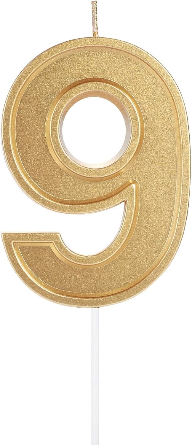 2.75 Inches Large Birthday Candles,Birthday Candle Number, Golden Glitter Birthday Number Candle, Birthday Candle, Wedding Candle, Party Candle, Theme Party Candle, number9