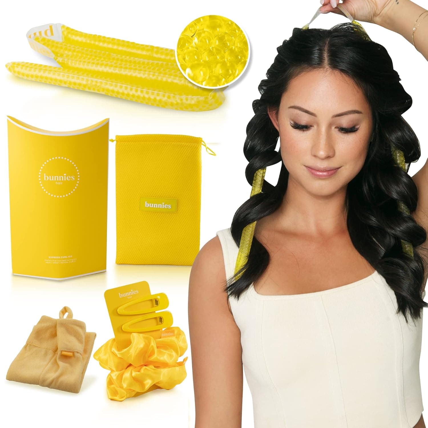 Bunnies Hair GelCurler Express Curl Kit - Fast Acting Low Heat Hair Curler for Beautiful Damage Free Curls - Long Hair Wrap Curler- Alternative to Heatless Curlers, Soft Hair Rollers or Curling Rod