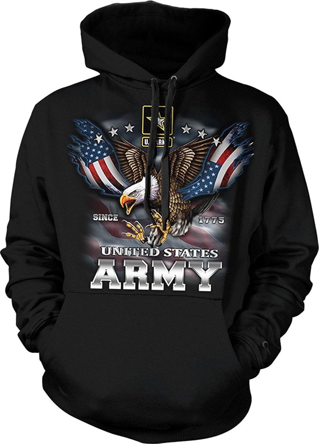 US Army Hoodie Since 1775 Eagle with American Flag Wings Hooded Sweatshirt