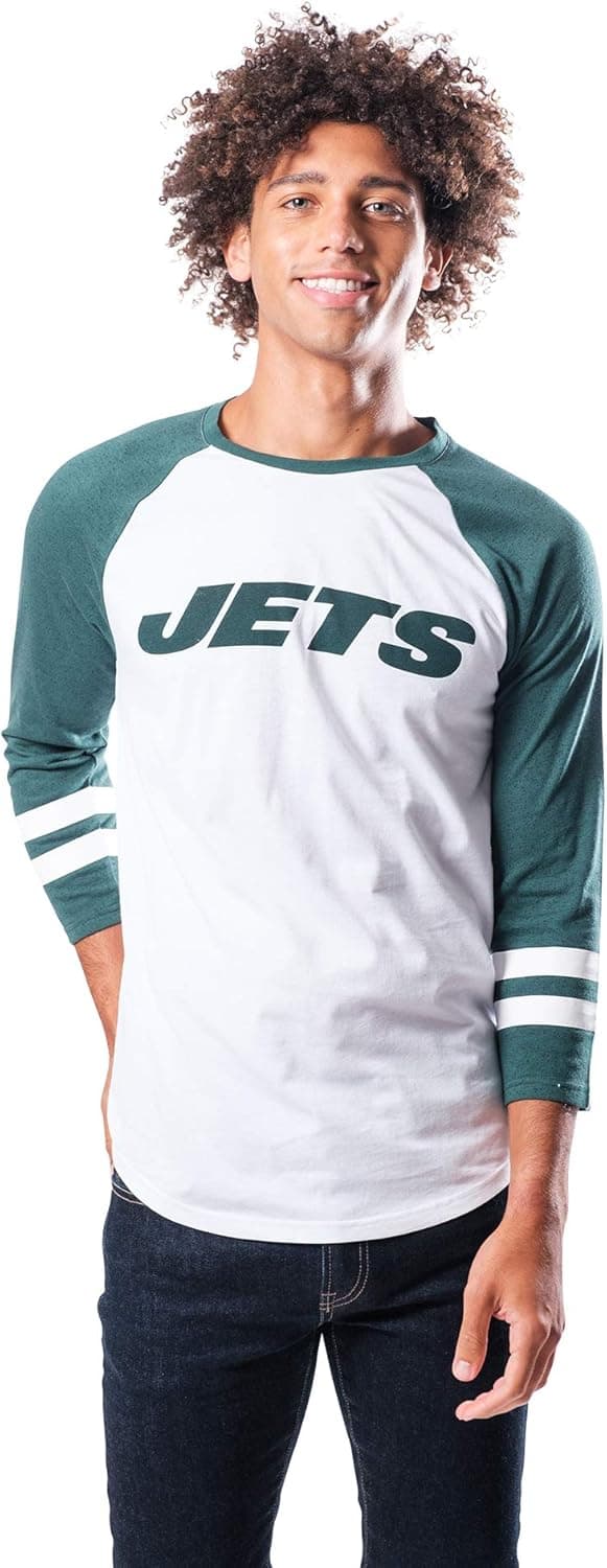 Ultra Game NFL Mens Raglan Baseball 3/4 Long Sleeve T-Shirt