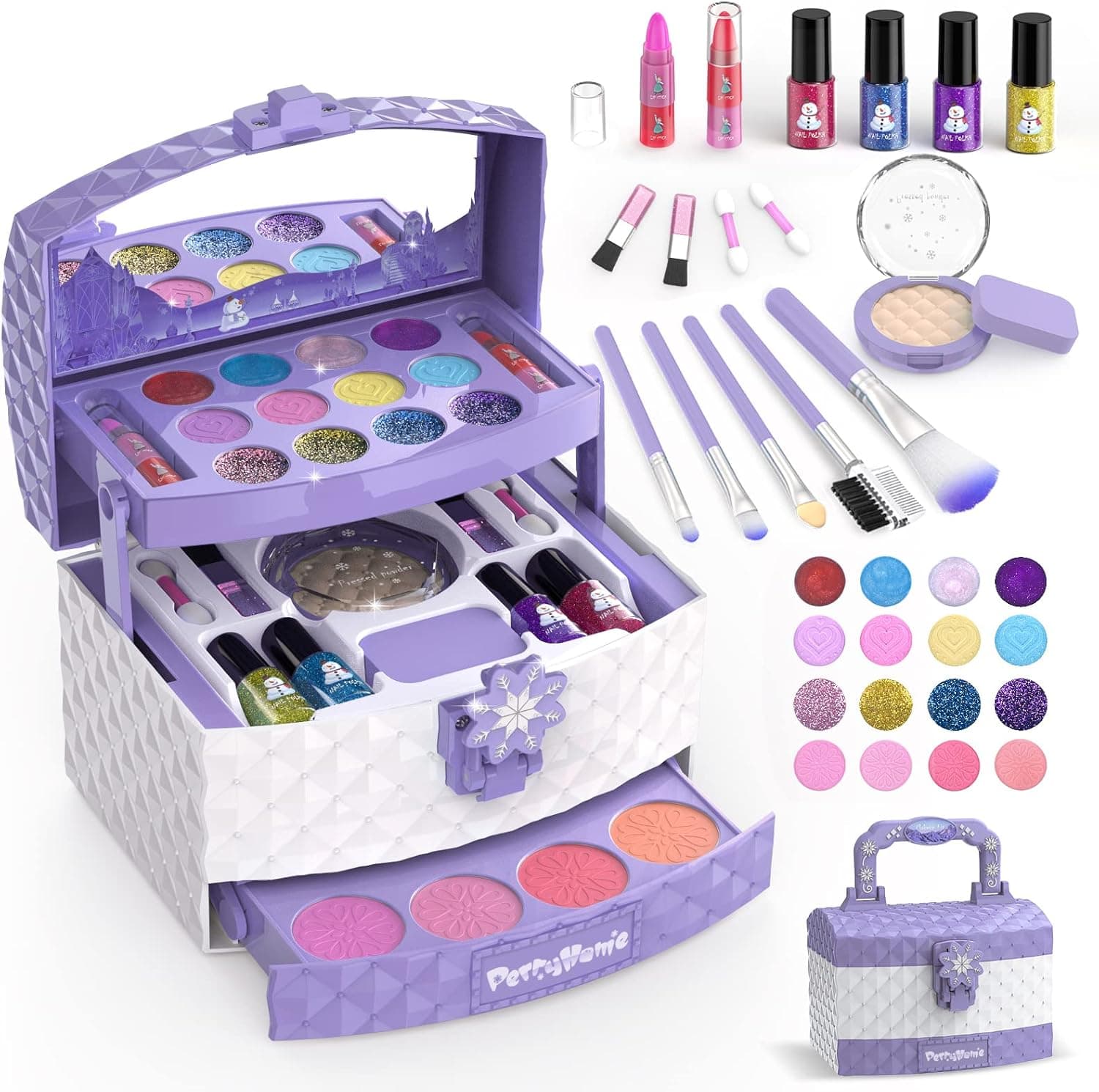 PERRYHOME Kids Makeup Kit for Girl Washable Real Makeup, Safe & Non-Toxic Little Girl Makeup Set, Frozen Makeup Set for 3+ Year Old Kid Toddler Girl Toys Birthday Gift (Unicorn Purple)
