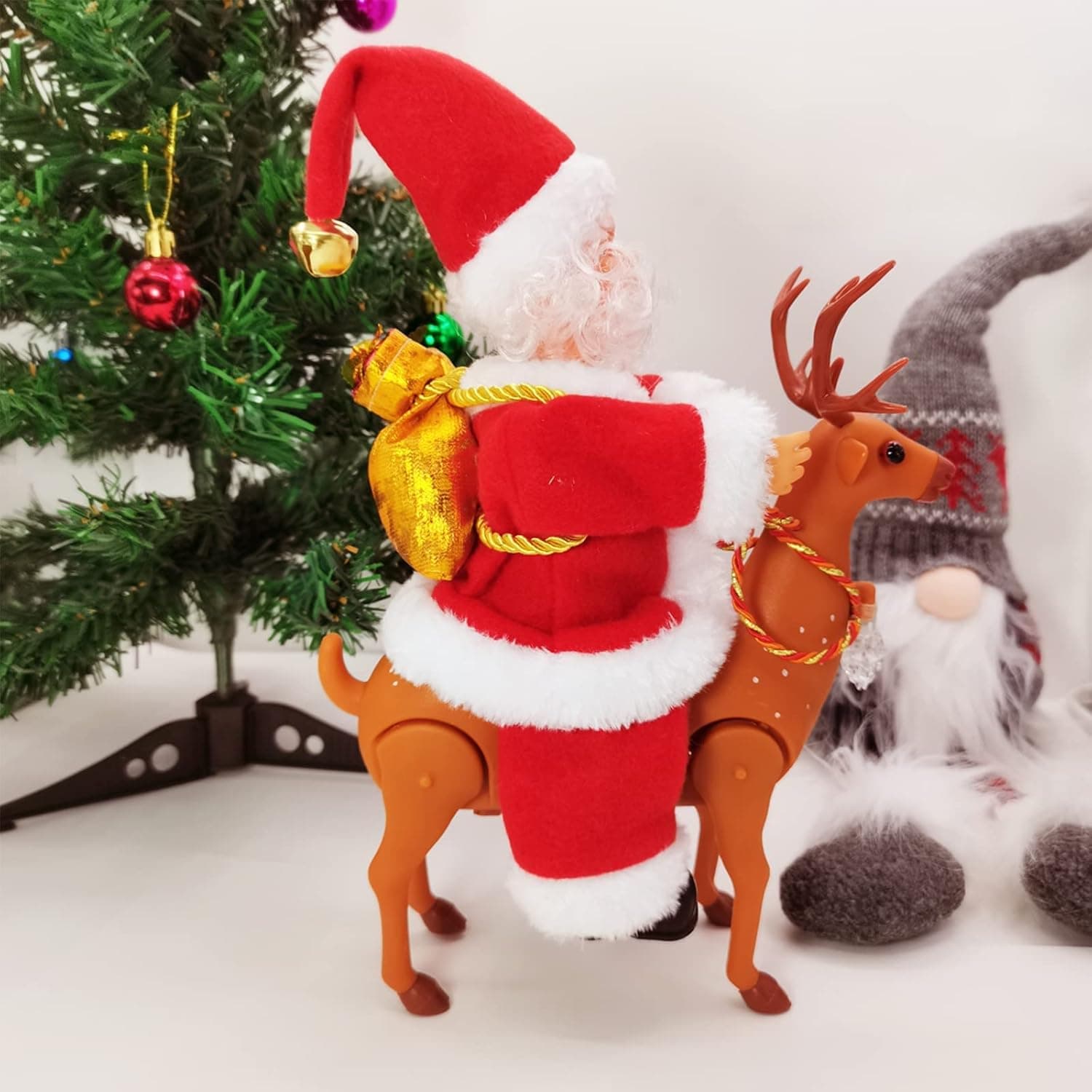 Reindeer Christmas Lighted Doll Elk Toy Gifts for Children Kids Santa and Deer Santa Claus Riding Reindeer Christmas Electric car Toy with Music Reindeer with Sleigh (Santa Claus Riding Reindeer)