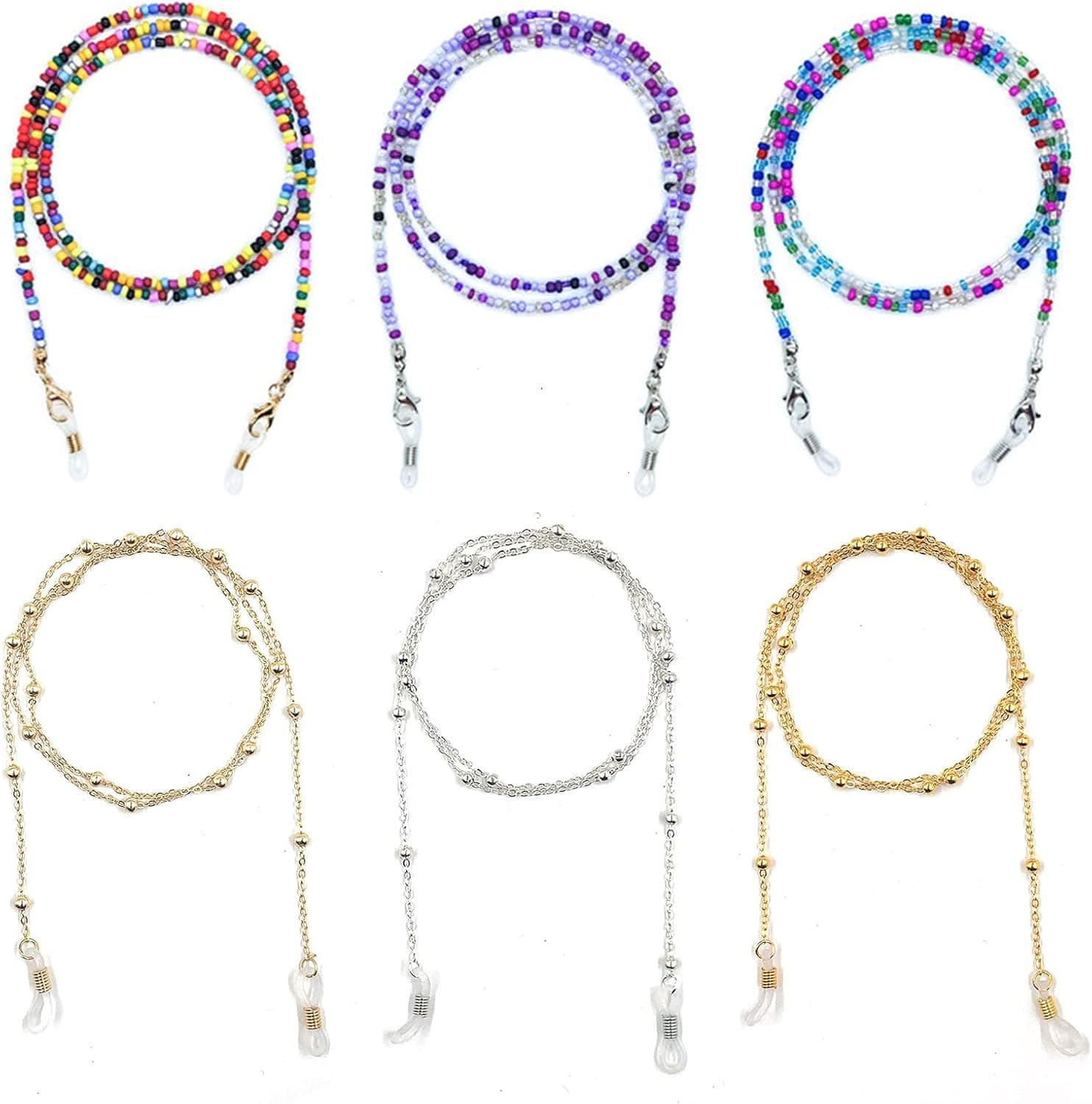 NOROUOV 6 Pack Color Arcylic and Alloy Glasses Mask Chain Eyeglass Chain Adjustable Stylish Neck Chains for Women Girls Wear as Face Mask Holder or Elegant Necklace