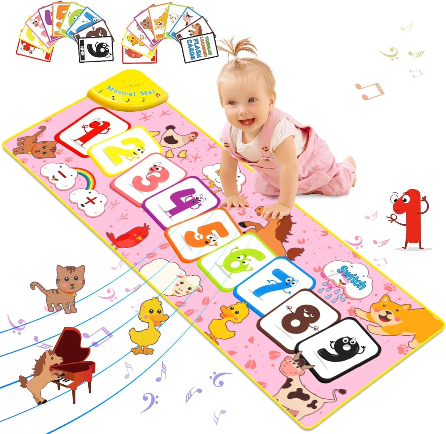 Aywewii Toddler Toys Piano Mat Floor Musical Mat Anti-Slip Kids Dance Mat Toddler Girl Toys Musical Playmat with Flash Cards Fun Birthday and Easter Gifts Toys for 1 2 3 Year Olds