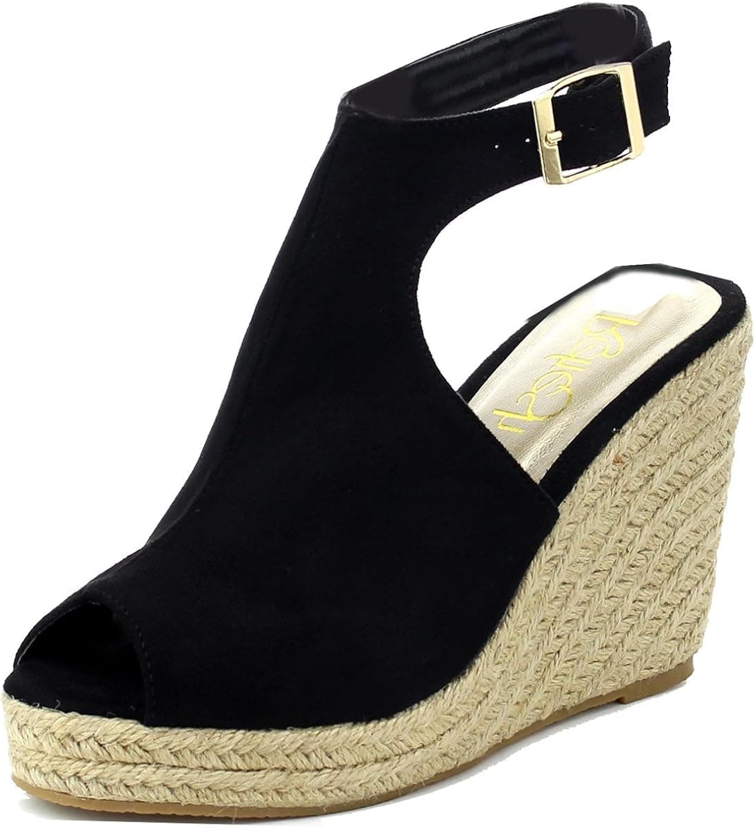 Refresh Footwear Women's Espadrille Wedge Platform Peep Toe Sandal (7.5 B(M) US, Black)