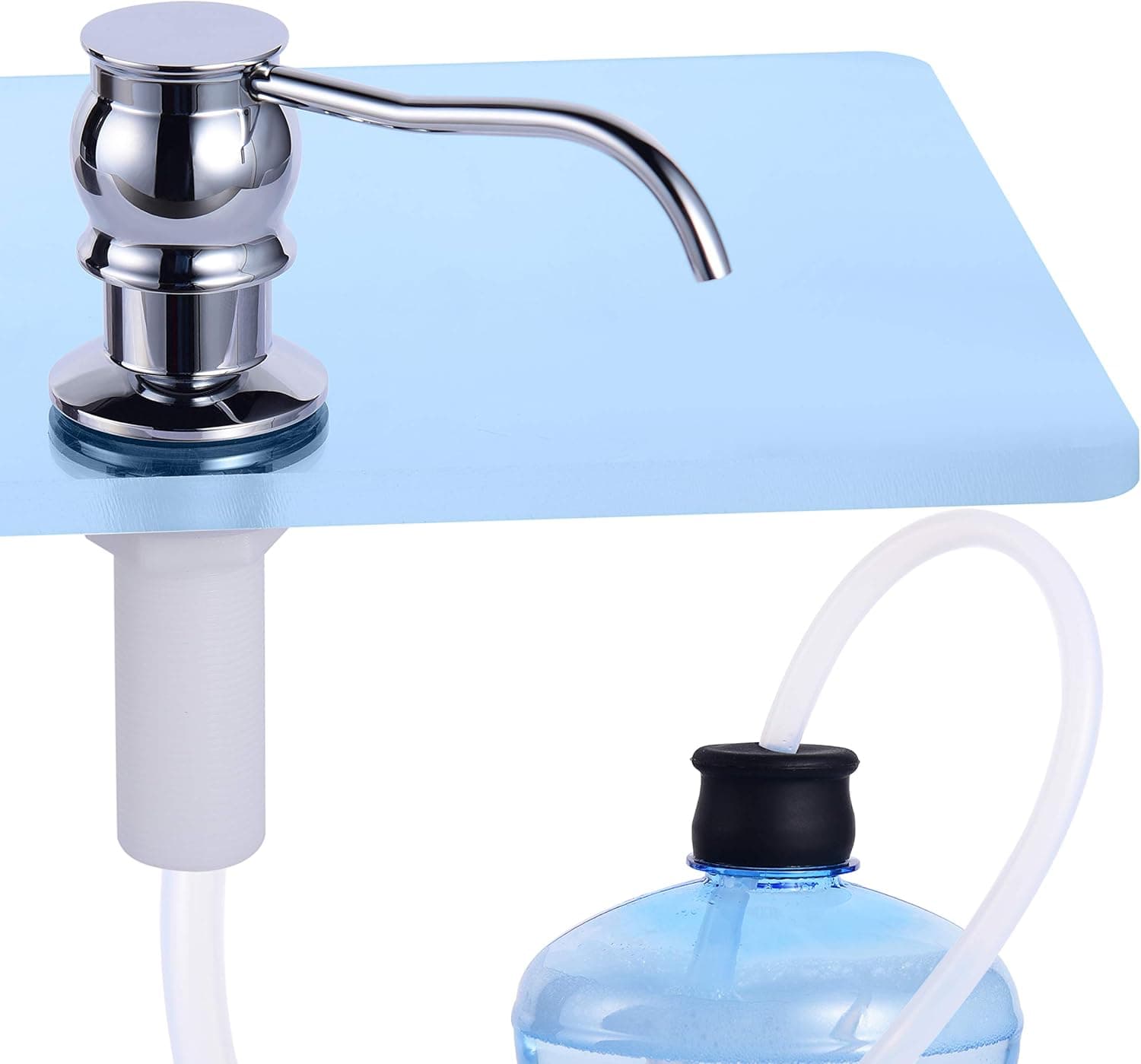 Sink Soap Dispenser Chrome for Kitchen with 40" Silicone Extension Tube Kit , Complete Brass Pump