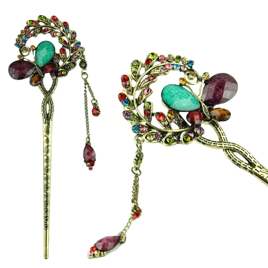 Voberry Fashion Butterfly Colorful Flower Leaves Crystal brass Hair Clips Hairpin Hair Combs stick Making tools