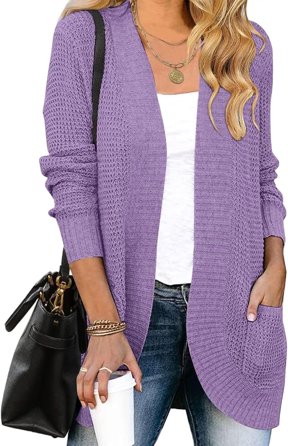 ZESICA Women's 2023 Long Sleeve Open Front Casual Lightweight Soft Knit Cardigan Sweater Outerwear