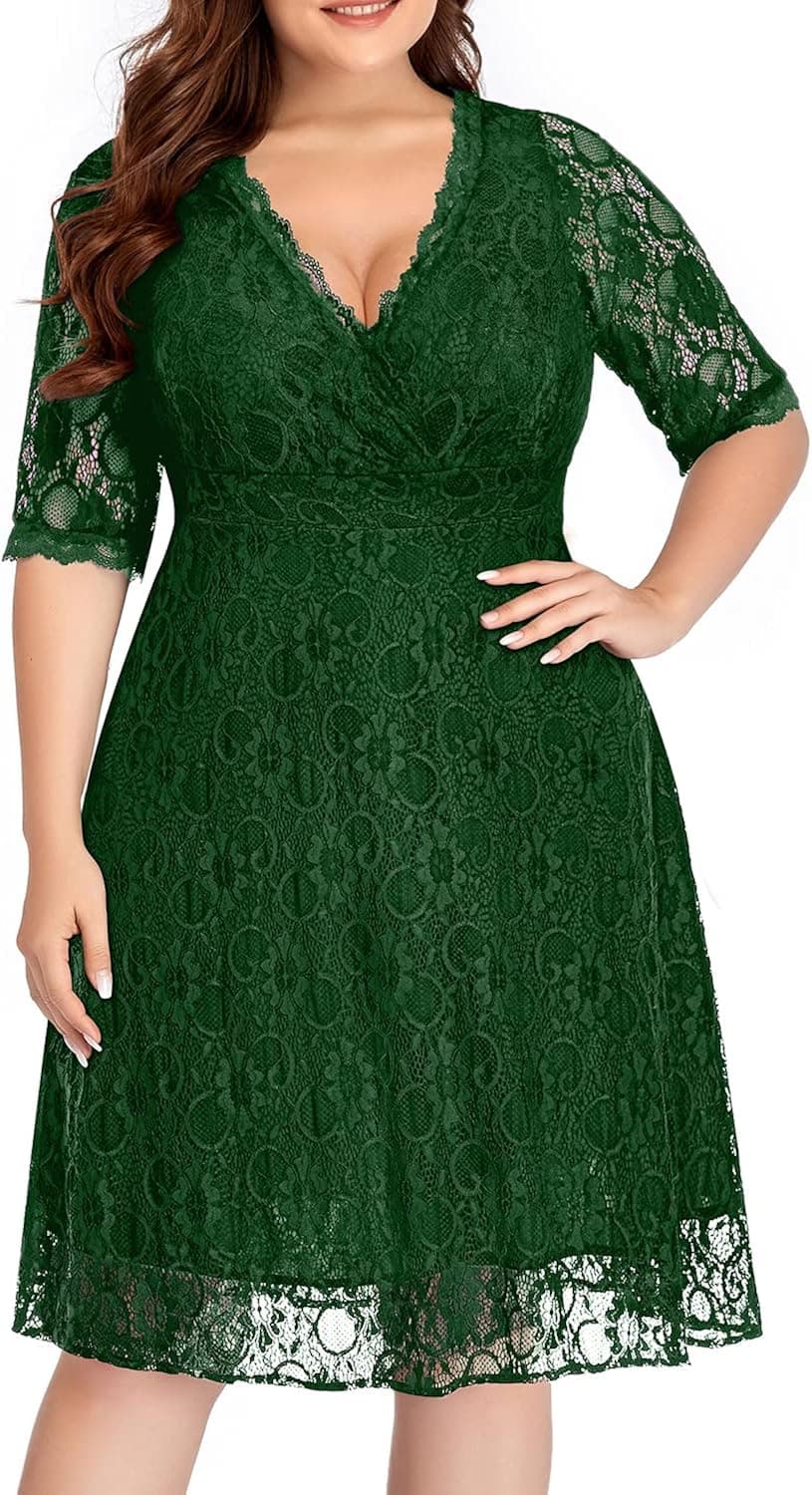 Women Lace V Neck Plus Size Cocktail Dress Knee Length Bridal Wedding Formal Casual Party Wedding Guest Dresses