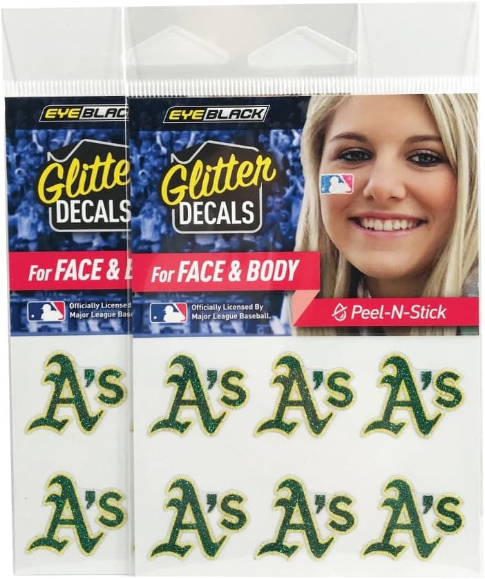 EyeBlack Oakland Athletics Glitter Cheek Decals, Perfect for Game Day and Tailgate (12 Decals)