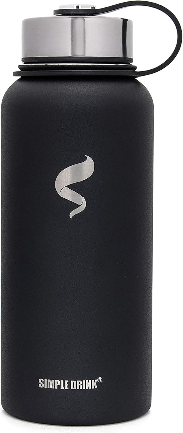 SIMPLE DRINK Stainless Steel Insulated Water Bottle - Cold 24 Hrs & Hot 12 Hrs | Reusable Wide Mouth Metal Flask with Portable Strong Cap for Sports Travel, Leak Proof