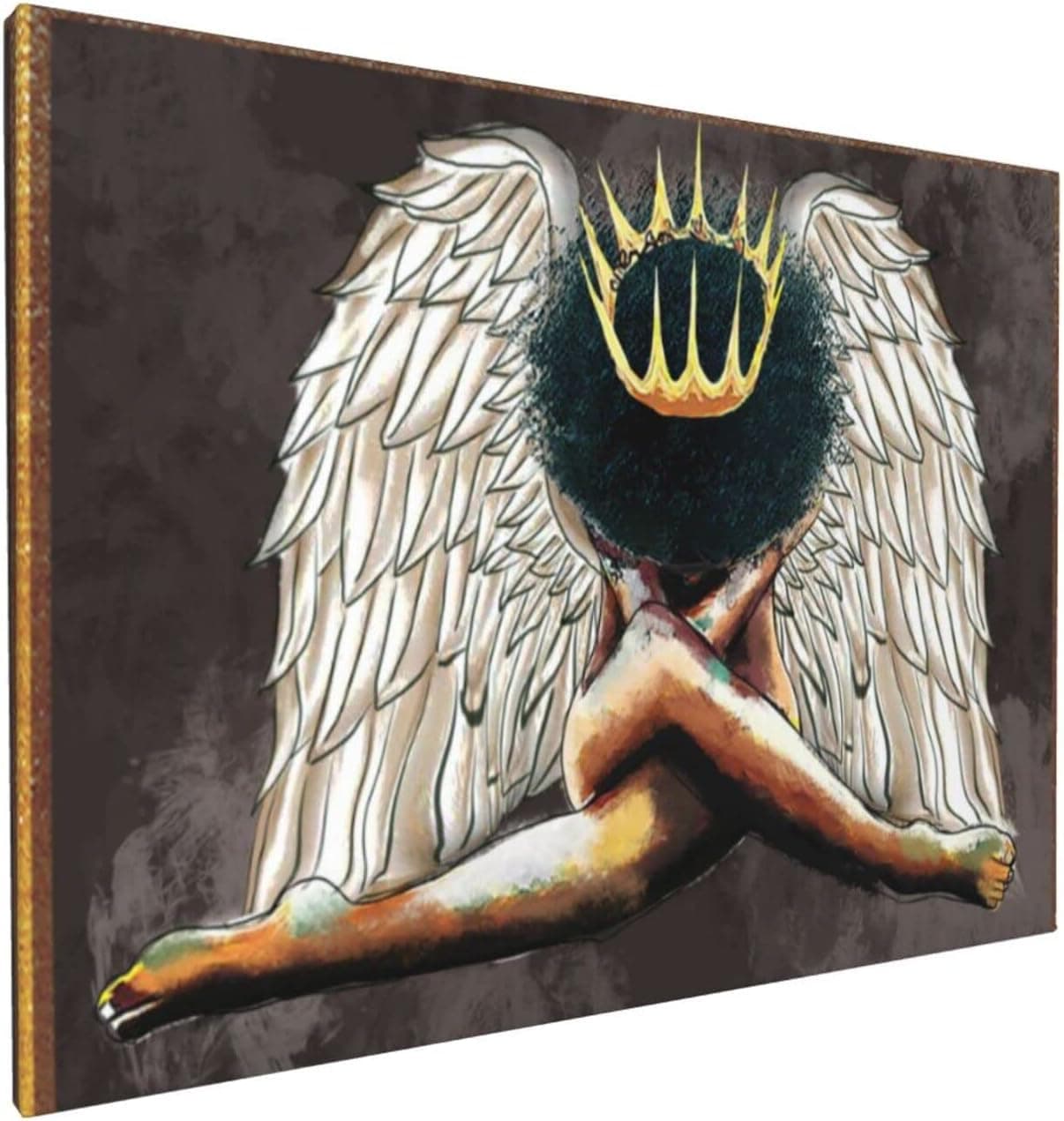 African American Canvas Wall Art Angel Black Girl ,Hangable, Contemporary Canvas Painting Print Wall Decor Poster Home Living Room Decor Bathroom 12x16 Inch