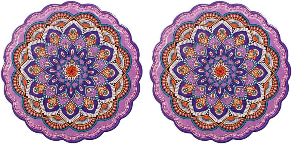 Arly Housewarming Gift from Friend,Stone Adorn Purple Trivet for Teapot/Hot Pot Holders,Bright and Colorful,Round 7.7 Inch Set of 2