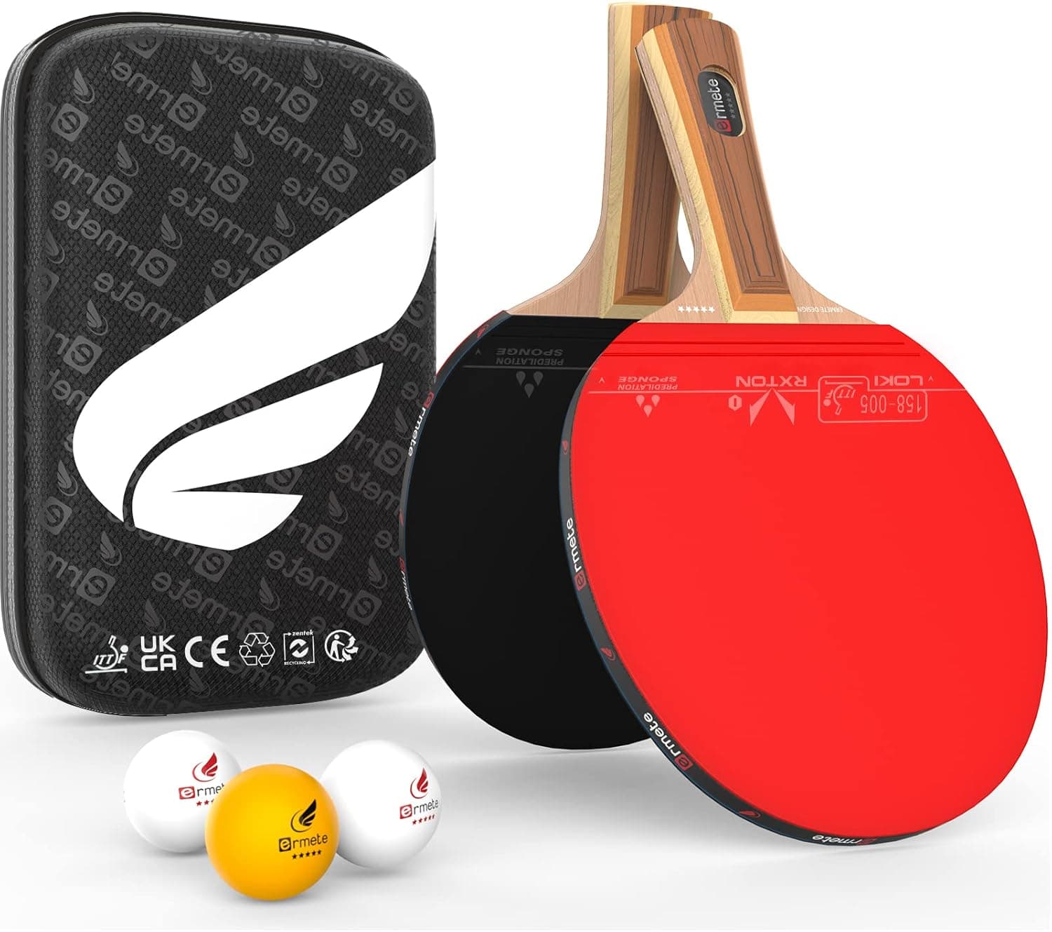 Ermete Ping Pong Paddles Set, 4 Player Table Tennis Paddles Kit, ITTF Approval Rubber Table Tennis Rackets, 8 Ping Pong Balls, Storage Case, Portable Ping Pong Set for Indoor& Outdoor Games