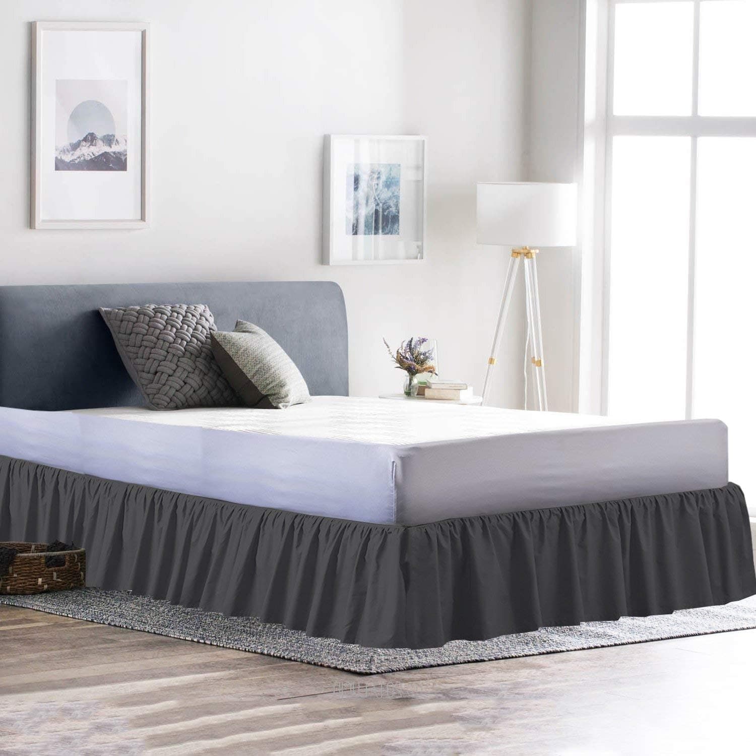 Linenwala Ruffled with Split Corners - Full XL Size Dust Ruffles Bed Skirts 14 Inch Drop Split Corners - Dove Grey Bedskirt Full XL Bed - Dust Ruffle Wrinkle and Fade Resistant Gathered Bed Skirt