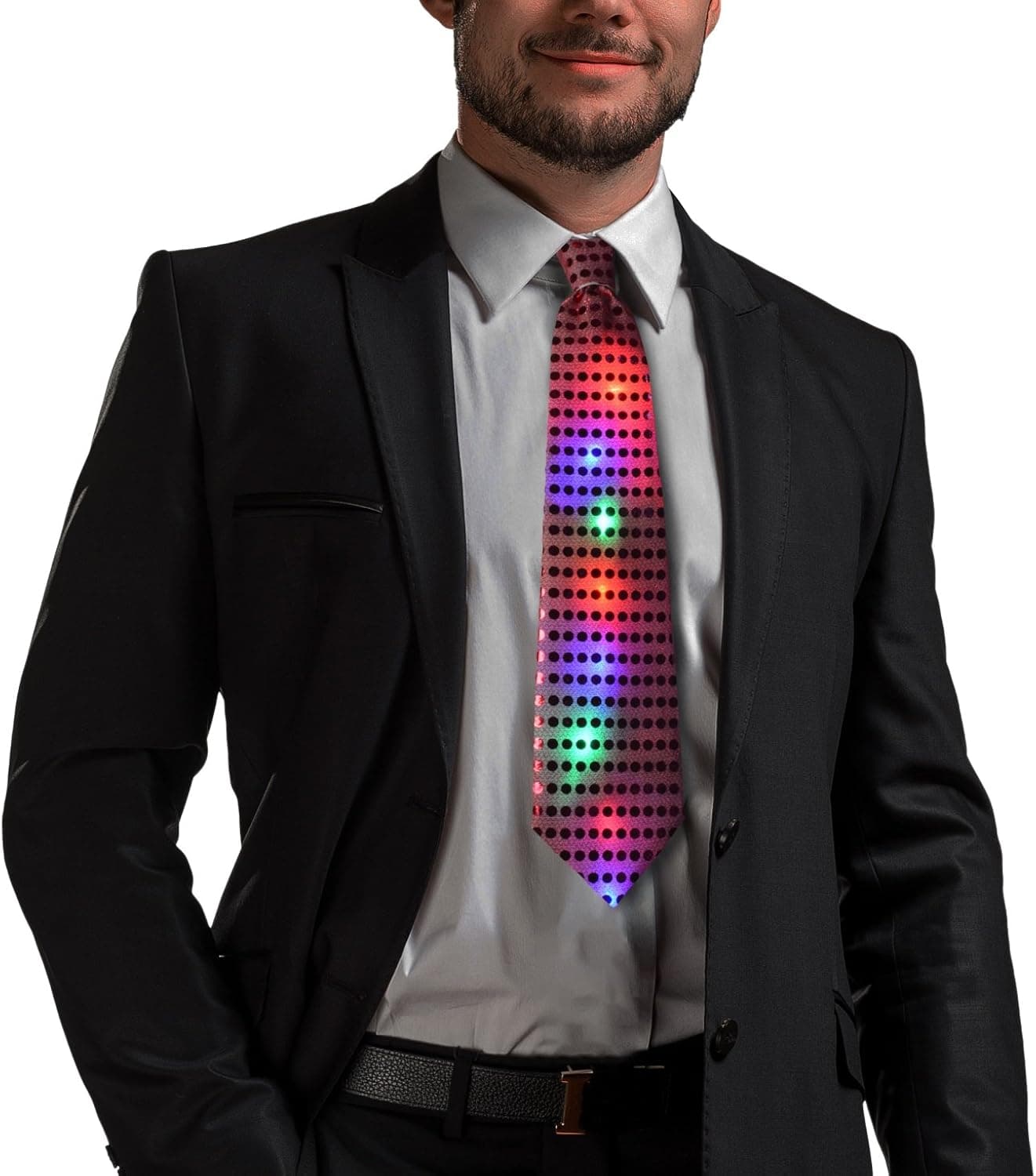 Light Up Tie Novelty Neckties LED Costumes Glow Blinking Party Favors -Upgraded