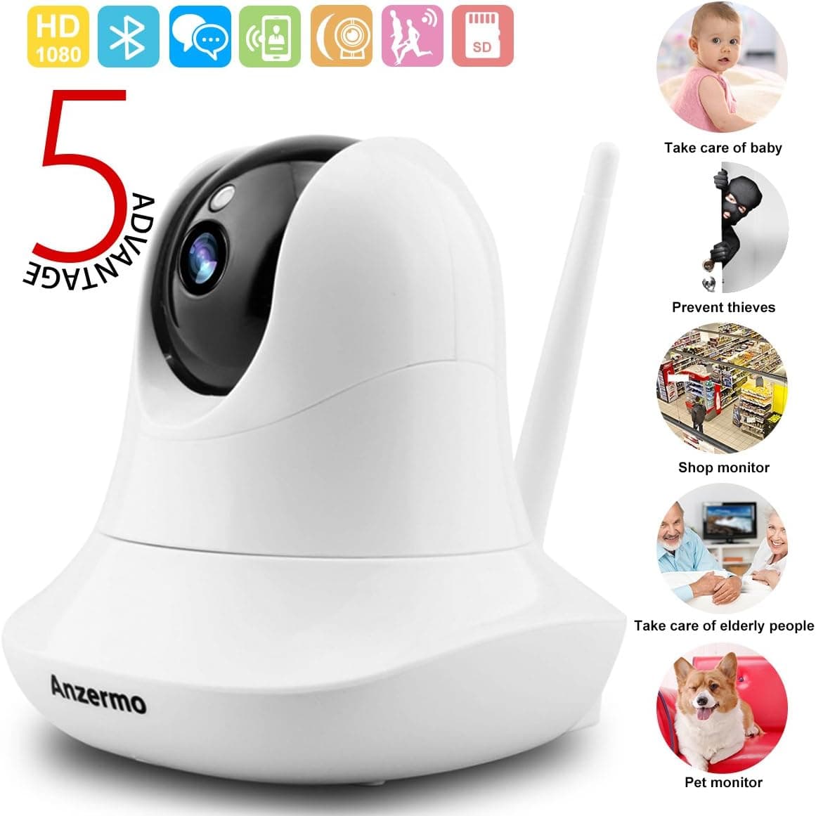 Security Camera System Surveillance Baby Nanny Pet Garage,Two Way Audio Pet Cameras Wireless Home Indoor HD WiFi Baby Monitor with Motion Detection Night Vision for Elder Office Shop (White)