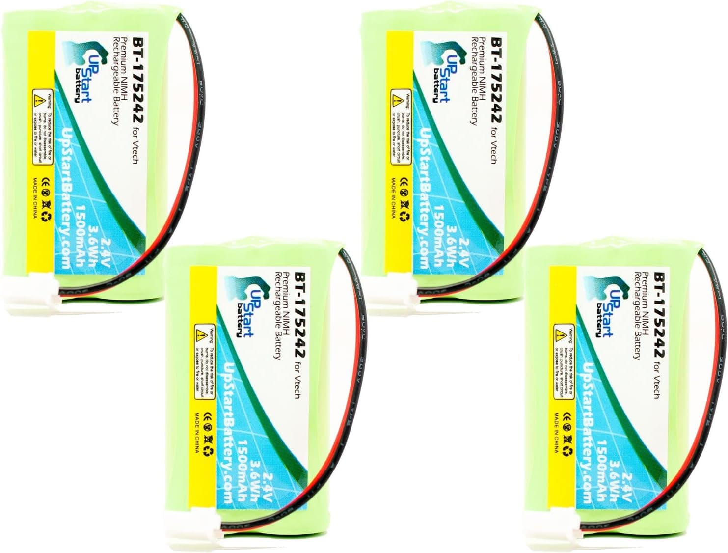4 Pack - Replacement for VTech CS6129-41 Battery - Compatible with VTech Cordless Phone Battery (1500mAh 2.4V NI-MH)
