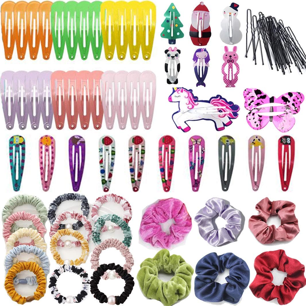 jiefeng 29Pcs Cute Metal Hair Clips for Girls Lovely Hair pins for Kids With 9Pcs Hair Scrunchies Hair Ropes for Girls Hair Accessories