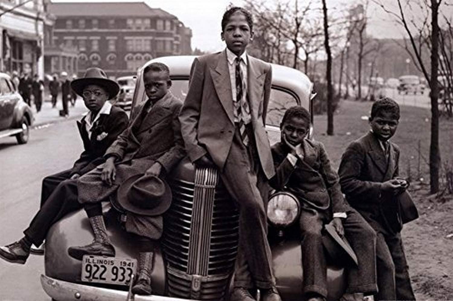 Buyartforless Sunday Best - Chicago Boys Easter Sunday 1941 by Russell Lee 36x24 Photographic Art Print Poster Black Urban Youth on Car Southside