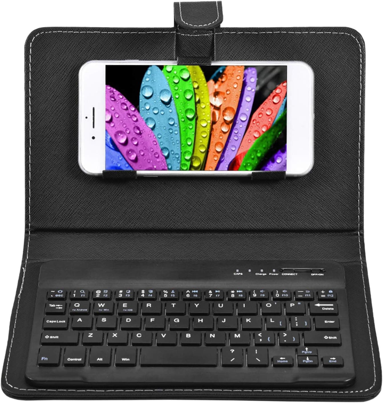 Cuifati Bluetooth Keyboard & Case,2 in 1 Stylish Folio Stand case Cover + Detachable 3.0 Bluetooth Keyboard,for 4.5"-6.8" Android, Windows and iOS Phones(Black)