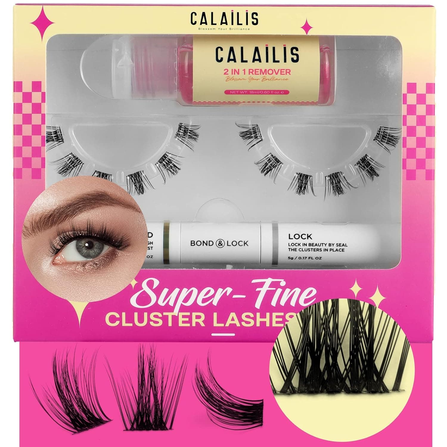 DIY Eyelash Extension,CALAILIS Individual Cluster Lashes Kit,Natural Look Glue Bonded Black Super Thin Band With 12 Individual Eyelashes,Applicator,Eyelash Glue Remover and Bond & Seal(A05-14mm)