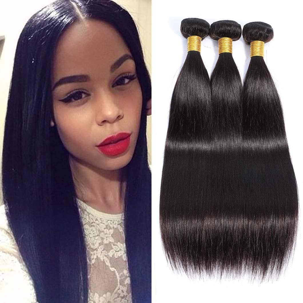 8A Brazilian Straight Virgin Hair 3 Bundles Human Hair Bundles Straight 100% Unprocessed Virgin Human Hair Natural Black Color(18-20-22)