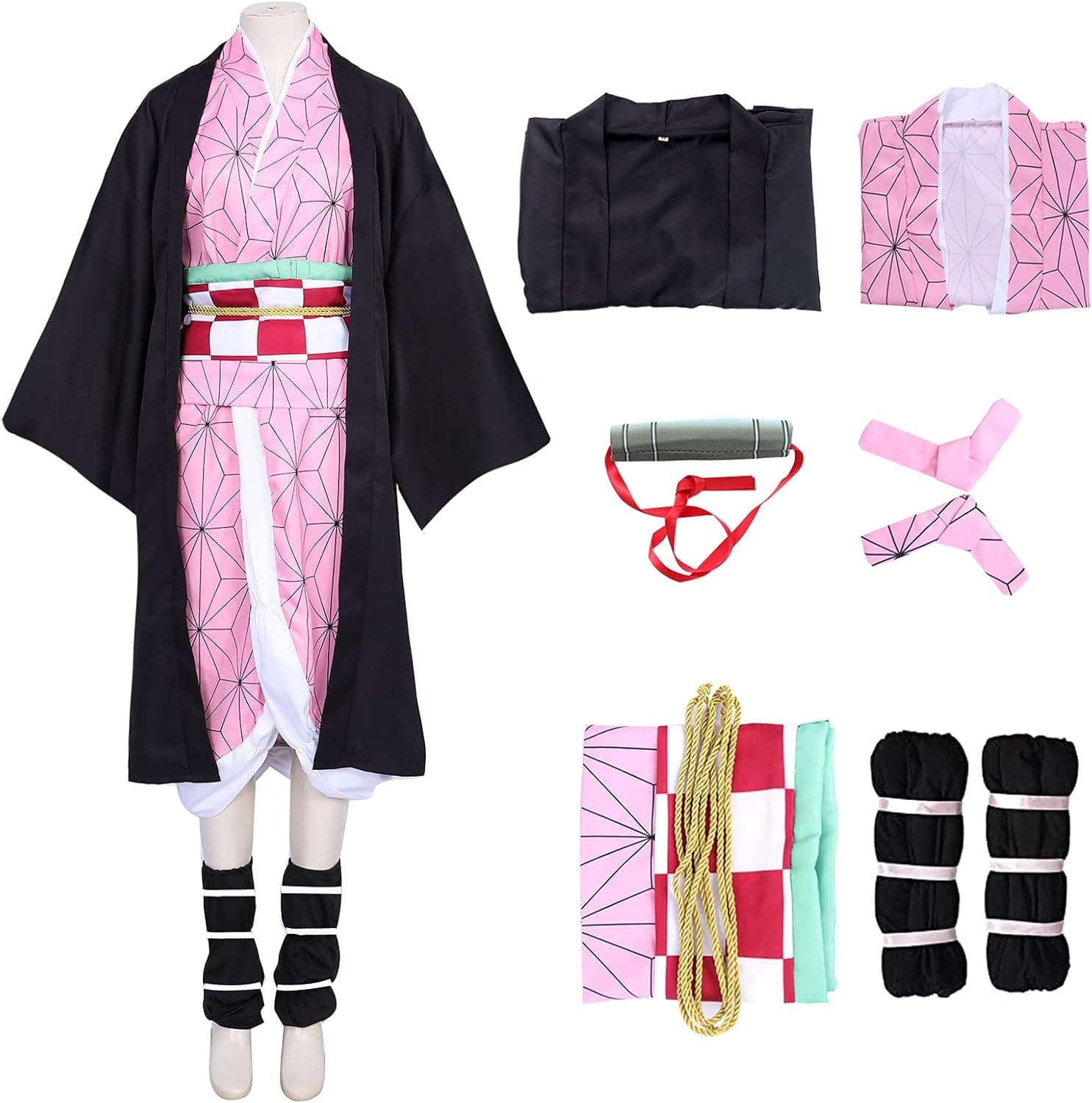 Alaiyaky Kamado Tanjiro Nezuko Cosplay Kids, Shinobu Zenitsu Giyuu Tomioka Kimono Cosplay Outfit Costume with Earring