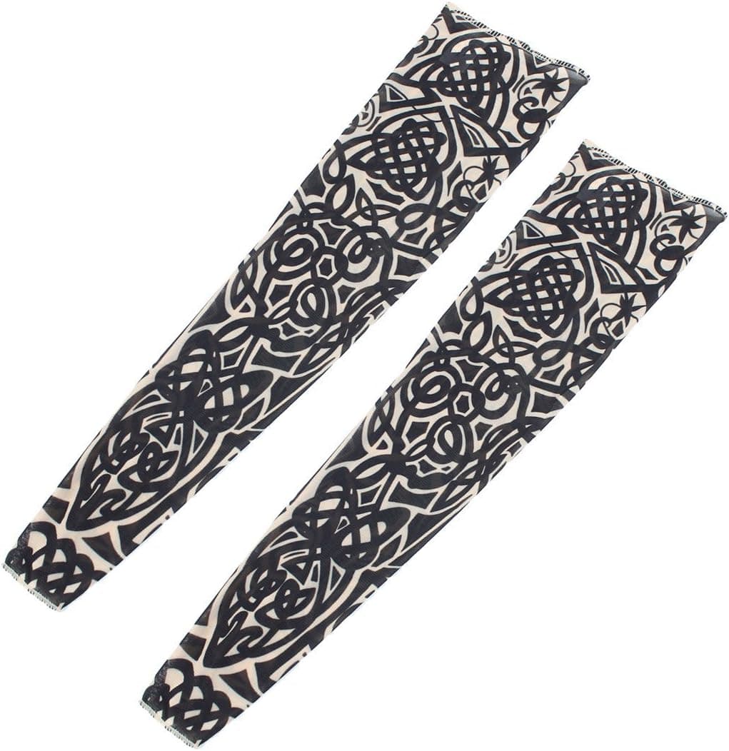 TOOGOO(R) 2 x Tribal Loop Sun Protection Temporary Tattoo Arm Sleeves Oversleeve