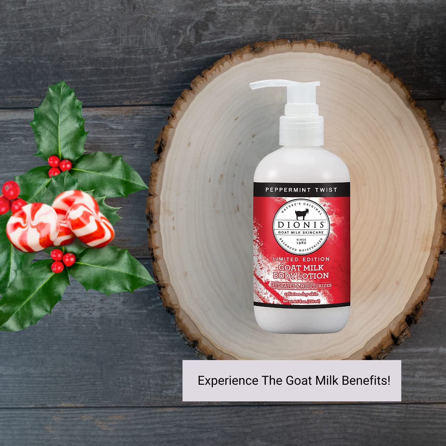 Dionis Goat Milk Skincare Peppermint Twist Scented Lotion (8.5 oz) and Hand & Body Cream (3.3 oz) Bundle