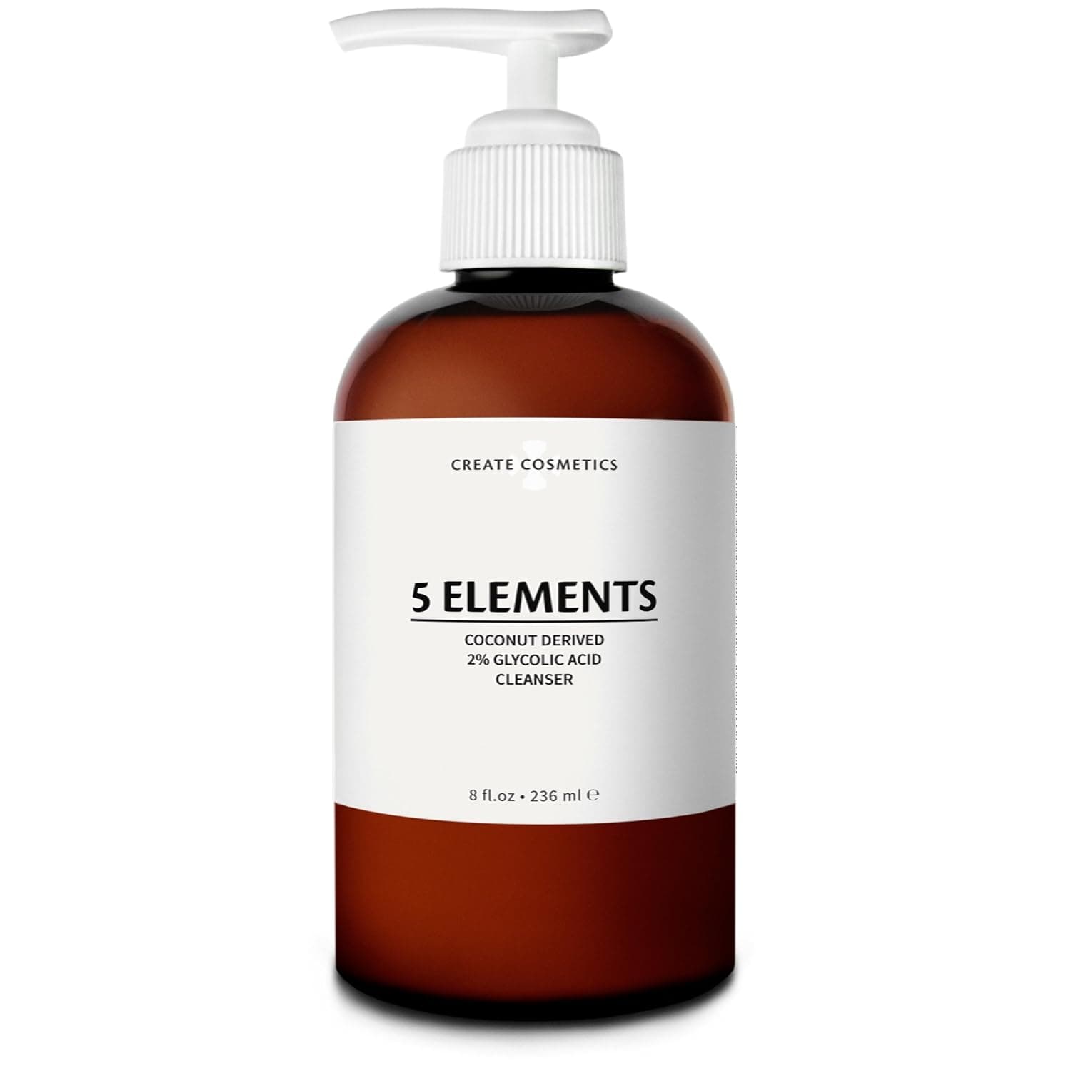Create Cosmetics 5 Elements Cleanser - 2% Glycolic Acid Non-Drying Face & Body Wash for Normal to Blemish Skin, Coconut Derived, Vegan, Preservative Free, Gentle Exfoliating, Non Lathering - 8 oz