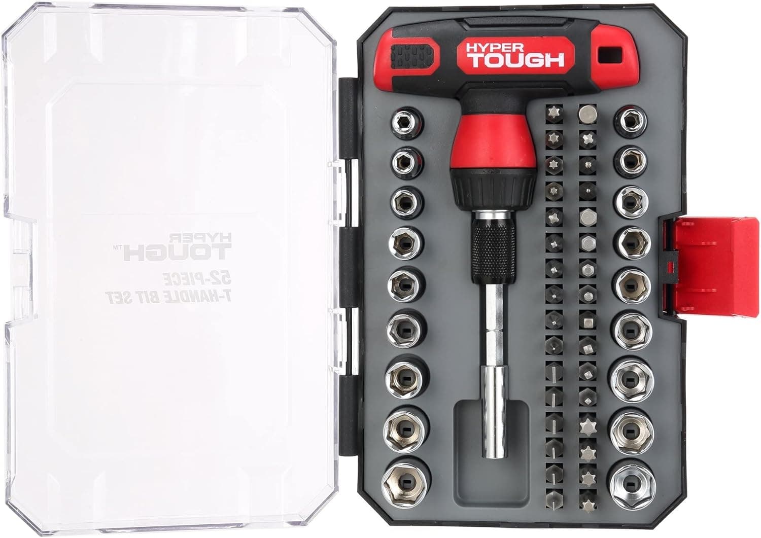 Hyper Tough 52-Piece T-HANDLE RATCHETING SCREWDRIVER SOCKET & BIT SET T-Handle Ratchet Screwdriver Adjustable Extension Bar Bit Adapter