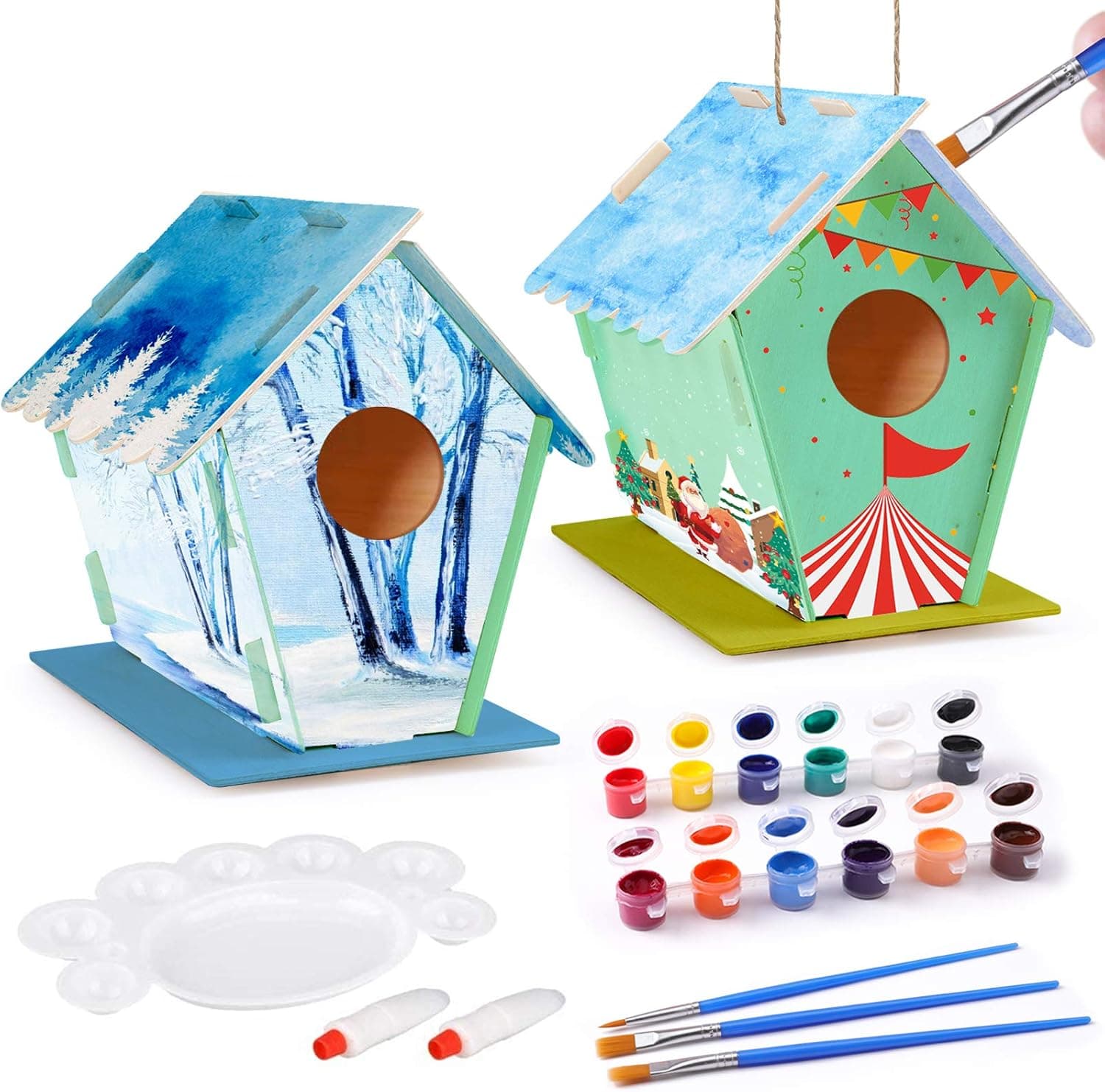 Kids Crafts Wood Arts and Crafts for Kids DIY Bird House Kit for Children to Build and Paint Reinforced Design - (Includes Paints & Brushes) Creative Kids Activities for 3+ Year Old Boys and Girls