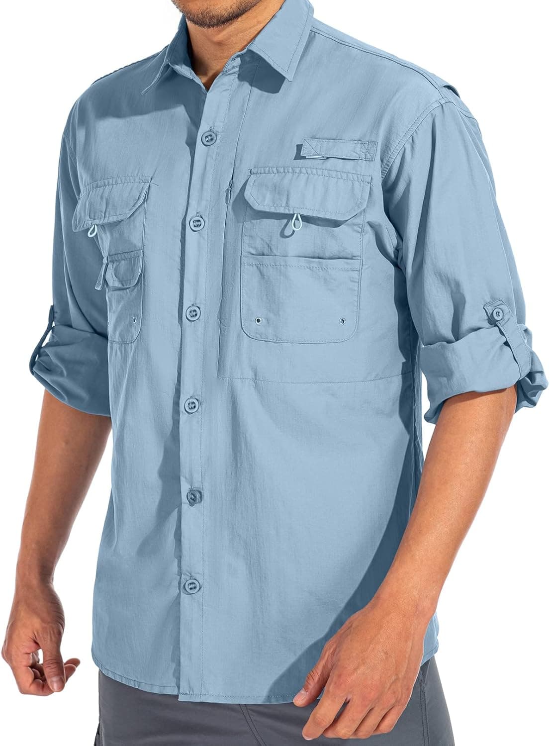 linlon Mens Safari Shirts Long Sleeve UV Protection Hiking Fishing UPF 50+ Quick Dry Cooling Camping Travel Shirts
