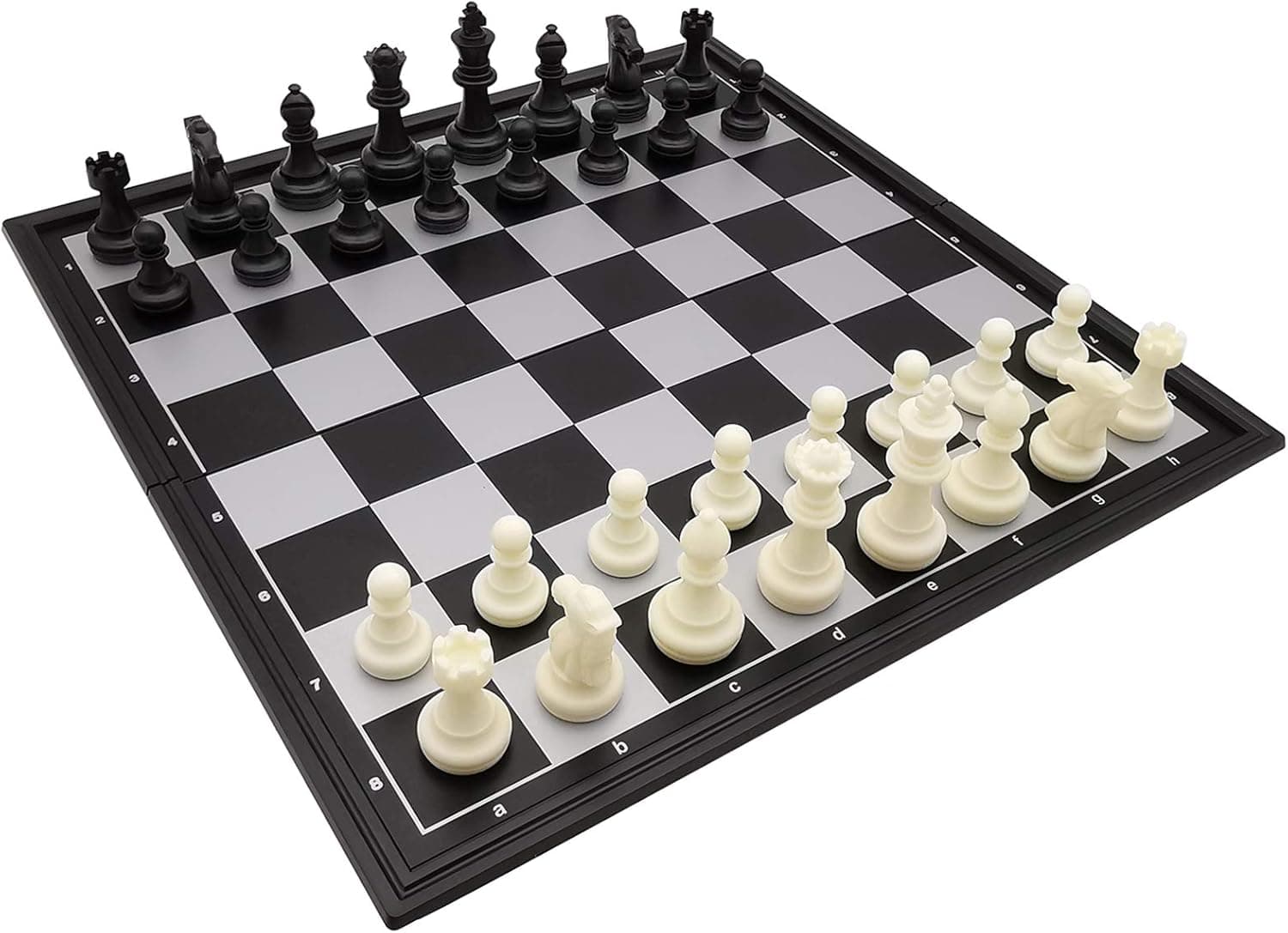 12.5" Magnetic Chess Set with Folding Chess Board Outdoor Travel Portable Chess Set for Adults and Kids, Black & White Color