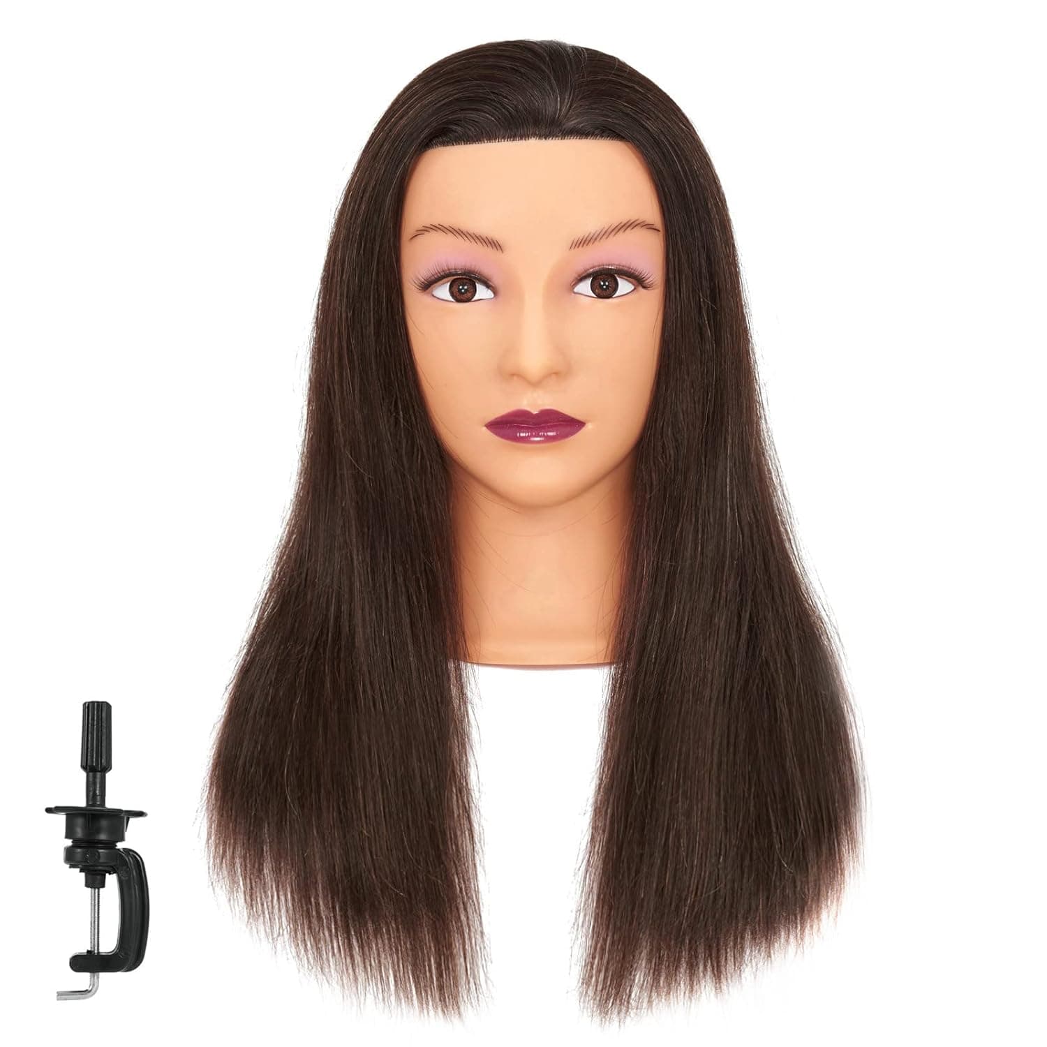 Mannequin Head 20"-22" 100% Human Hair Hairdresser Training Head Mannequin Doll Head Cosmetology Manikin Training Head Hair for Practice Cutting Braiding with Free Clamp Holder 92022LB0214