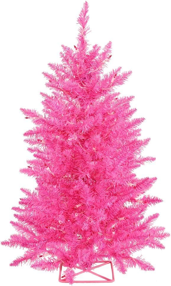 Vickerman Hot Pink Christmas Tree with 35 Pink Mini Lights, 2-Feet