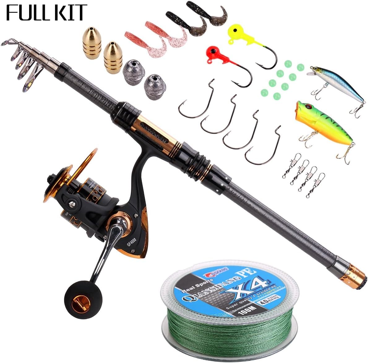 Supertrip Telescopic Fishing Rod and Spinning Reel Combos Full kit,Travel Portable Fishing Pole Combo with Fishing line Hooks Lures,Saltwater Freshwater Kit Fishing Rod Kit