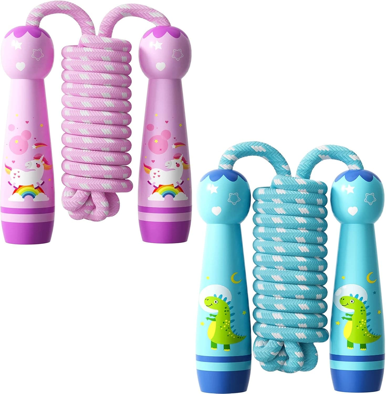 Jump Rope for Kids-Adjustable Cotton Braided Skipping Rope with Wooden Handle for Fitness Workout Exercise Outdoor Activity 8.2 Ft