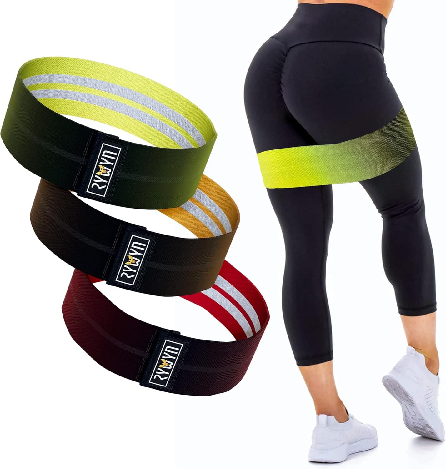 Rywyn Fabric Gradient Resistance Bands for Legs Butt | 3 Levels Booty Hip Bands for Squat Exercise Workout Fitness Yoga Gym Pilates | Fabric Thigh Loop Bands | Physical Therapy