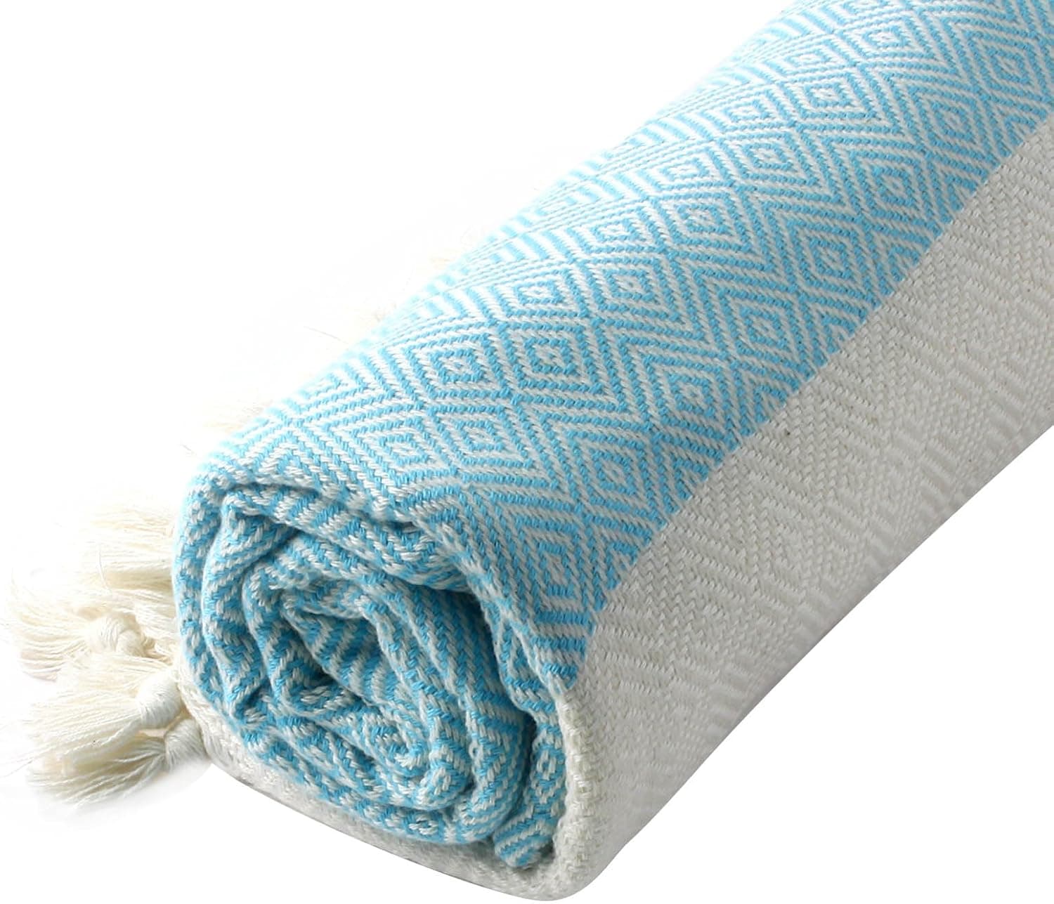 Turkish Cotton Diamond Weave Pestemal Bath Towel by Cacala Turquoise