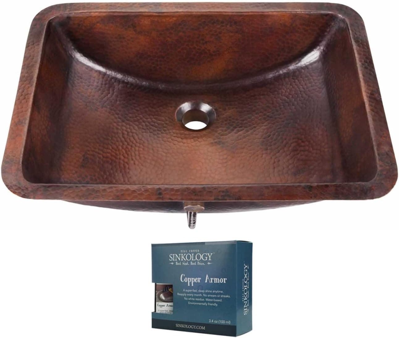 Sinkology SB206-21AG-AMZ Curie Undermount Armor Kit Bathroom Sink, 21 x 15.25 x 6.5, Aged Copper
