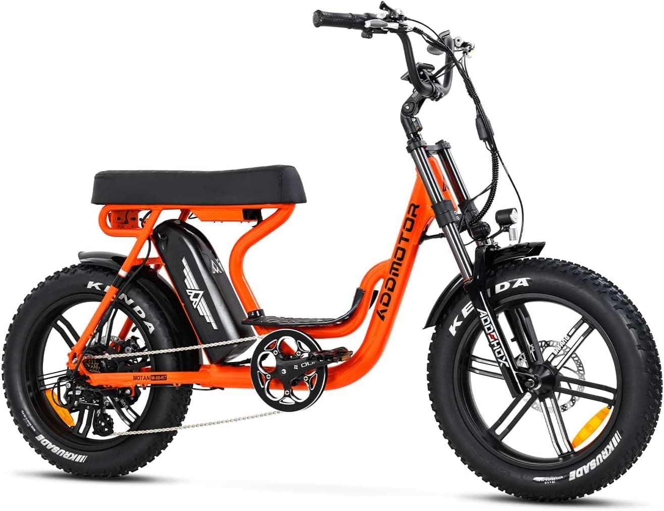 ADDMOTOR Motan Ebike Moped-Style 20'' Fat Tire Electric Bike, 105 MI, 750W Motor, 48V/20Ah Battery UL Certified, M-66 R7 Step Thru Snow Mountain Electric Bicycle with Long Banana Seat