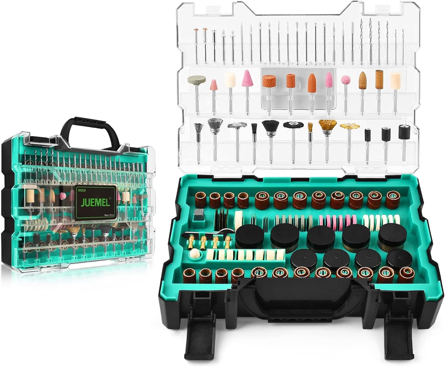 Rotary Tool Accessories Kit, JUEMEL 470 Pieces for DIY Creations, 1/8" Shank Electric Grinder Universal Fitment for Easy Grinding, Sanding, Sharping, Cutting, Carving and Polishing