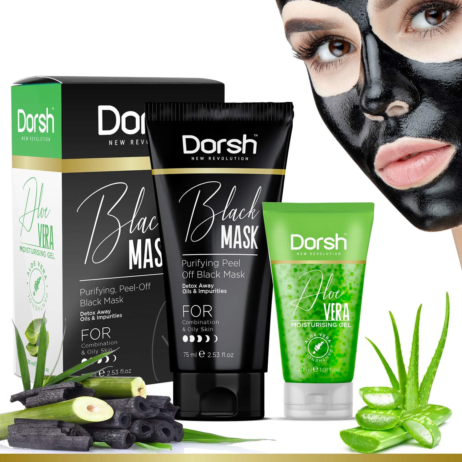 Charcoal Face Mask - Blackhead Remover Mask - Peel Off Face Mask With Natural Activated Organic Bamboo Charcoal - Deep Cleansing Pore Blackhead Remover - Purifying Face Mask & Aloe Vera Gel for Women & Men