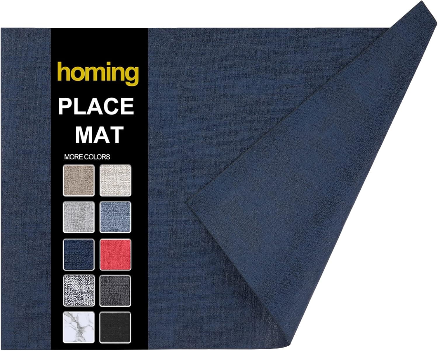 homing Faux Leather Heat Resistant Placemats Set of 6 – Waterproof Wipeable Dining PU Place Mats for Indoor & Outdoor, Easy to Clean - Dark Navy Blue