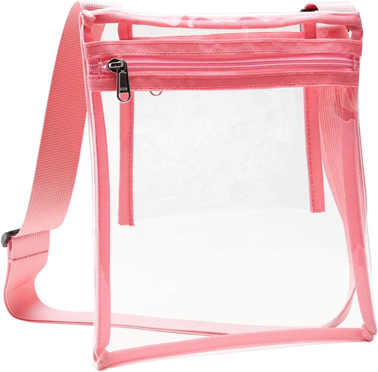 Vorspack TPU Clear Cross-Body Purse Stadium Approves Clear Bag with Inner Pocket and Adjustable Strap for Sports Event Concert Festival - Pink