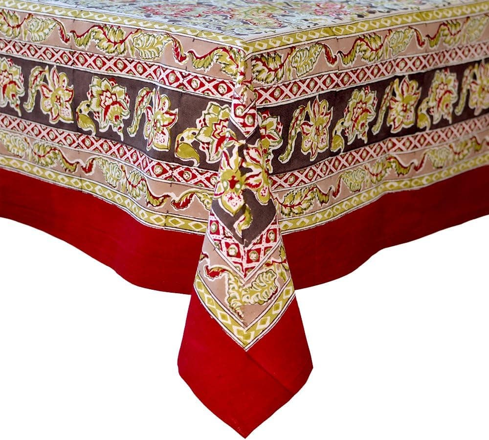 Couleur Nature Malini Tablecloth, 71-inches by 71-inches, Red/Green