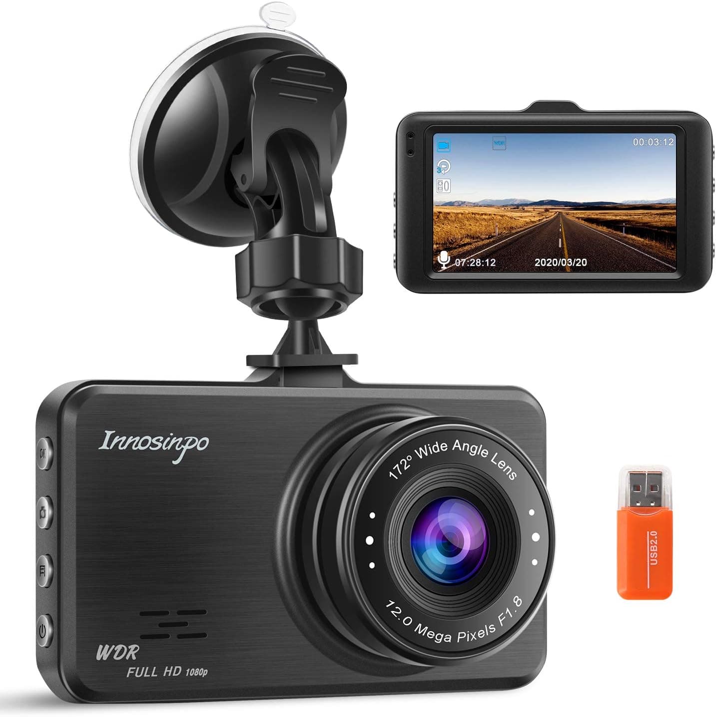 Dash Cam【2021 Upgraded Version】1080P FHD Car DVR 3 Inch Driving Recorder Dashboard Camera with 170 Degree Wide Angle WDR G-Sensor Loop Recording